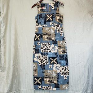 🍁Size 6, Hilo Hattie Fitted MuuMuu with native culture art pattern prints.